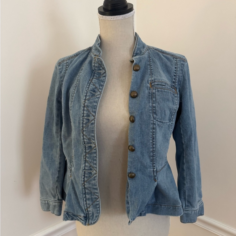 Loft Soldier Style Light Blue Denim Jean Jacket Coat Size 2 - Picture 4 of 13